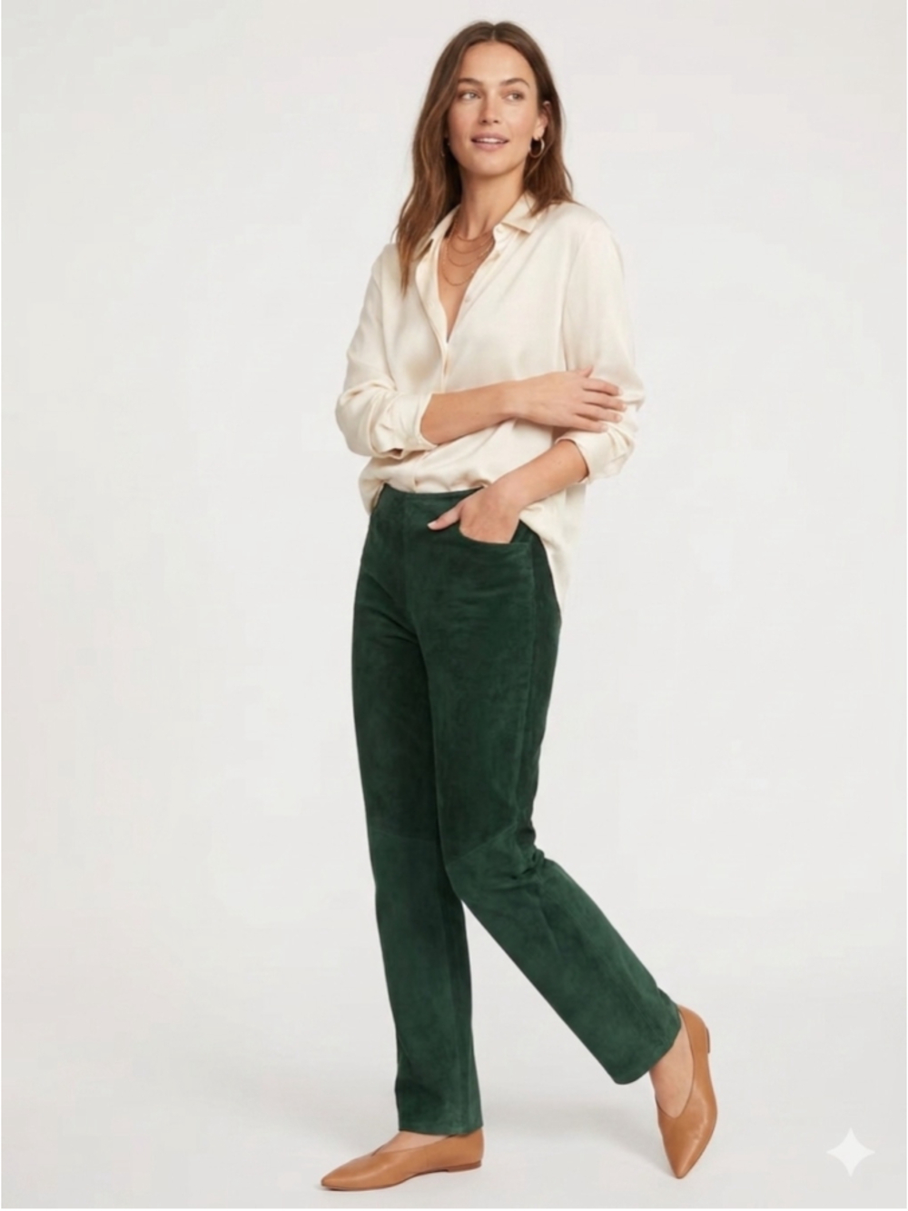 Women's Danier Leather Dark Green Suede High Waisted Straight Leg Pants Size 12